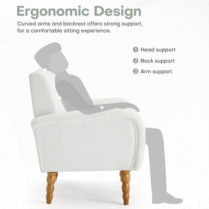 Chenille Fabric Accent Chairs Set of 2, Upholstered Armchair with Solid Wood Legs, Modern Living Room Accent Chair, Comfy Single Sofa Reading Club Chair for Bedroom Reception Lounge, White