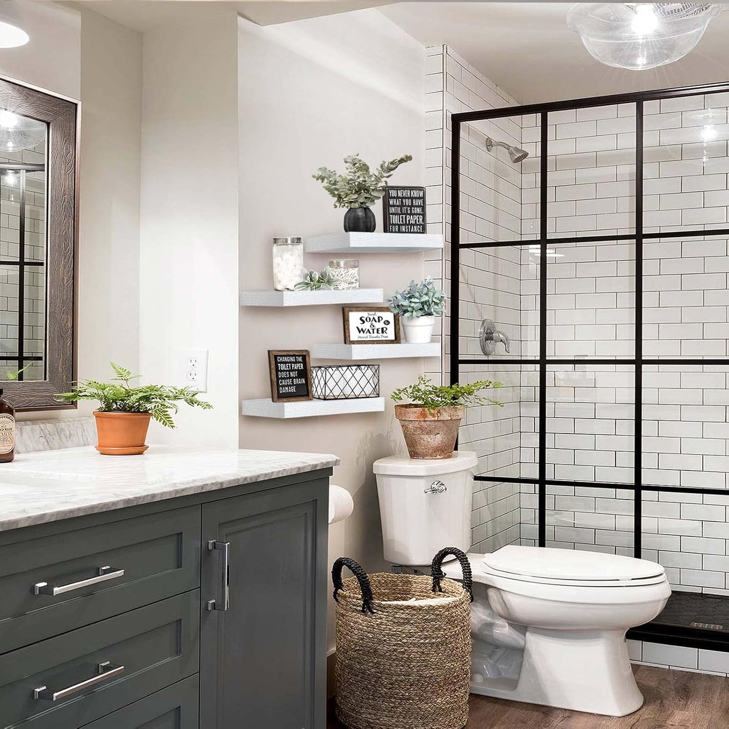 QEEIG Floating Shelves for Wall Bathroom Shelf Bedroom Kitchen Living Room Farmhouse Small Book Shelf 16 inch Set of 4, White (015-W4)