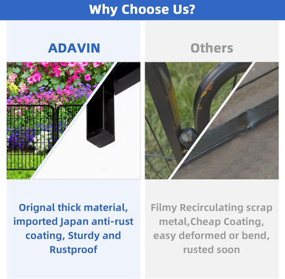 ADAVIN Tall Garden Fence, 48 in(H) 10 Panels Heavy Duty Iron Metal Animal Barrier Fence, Indoor or Outdoor Dog Playpen, Temporary Fence, No Dig Garden Border Fencing for Yard, Total 22.1 FT(L),Black