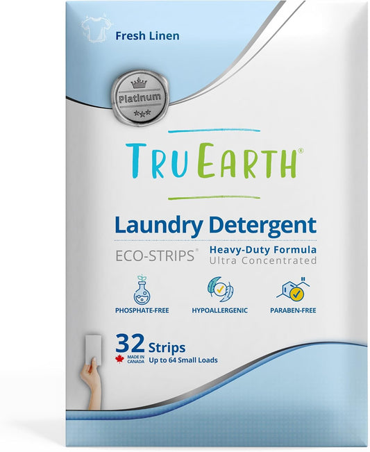 Tru Earth Platinum - Heavy Duty Laundry Detergent Sheets - Up to 64 Loads (32 Count), Fresh Linen