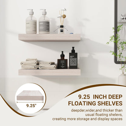 16 Inch Floating Shelves, 3D Textured Wood Grain, 16"x9.25"x1.5" Inch Deep Floating Shelves for Wall, Wooden Shelves for Bathroom, Bedroom, Living Room, Washed White