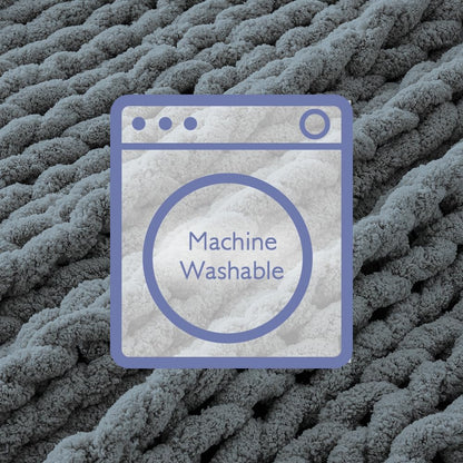 Bigacogo Chunky Knit Throw Blanket for Couch, 40x40 inches, 100% Hand Knitted with Thick Jumbo Chenille Yarn, Cozy Soft Large Rope Knot Cable Crochet Blankets for Sofa Bed Living Room, Iron Gray