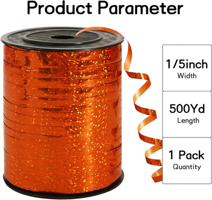 BEISHIDA 500 Yards Orange Ribbon Crimped Curling, Balloon String Shiny Metallic Roll for Gift Wrapping Ribbon Birthday Halloween Fall Harvest Retirement Party Decorations
