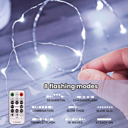 HXWEIYE 300LED Fairy Curtain Light (Upgrade Two Kinds of Light Clips) with Remote 8 Modes Times，9.8x9.8Ft White USB Plug-in Christmas Hanging String Light for Bedroom, Parties, Walls, Windows