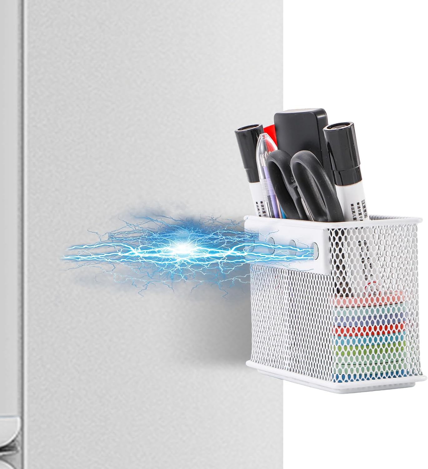 4.5'' × 2.2'' × 3.5'' Magnetic Basket for Whiteboard White Magnetic Basket for Fridge Magnetic Organizer Holder with 4 Strong Magnets Magnetic Holder for Refrigerator Locker