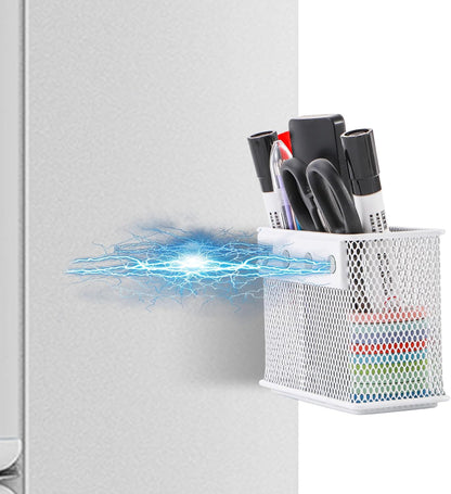 4.5'' × 2.2'' × 3.5'' Magnetic Basket for Whiteboard White Magnetic Basket for Fridge Magnetic Organizer Holder with 4 Strong Magnets Magnetic Holder for Refrigerator Locker
