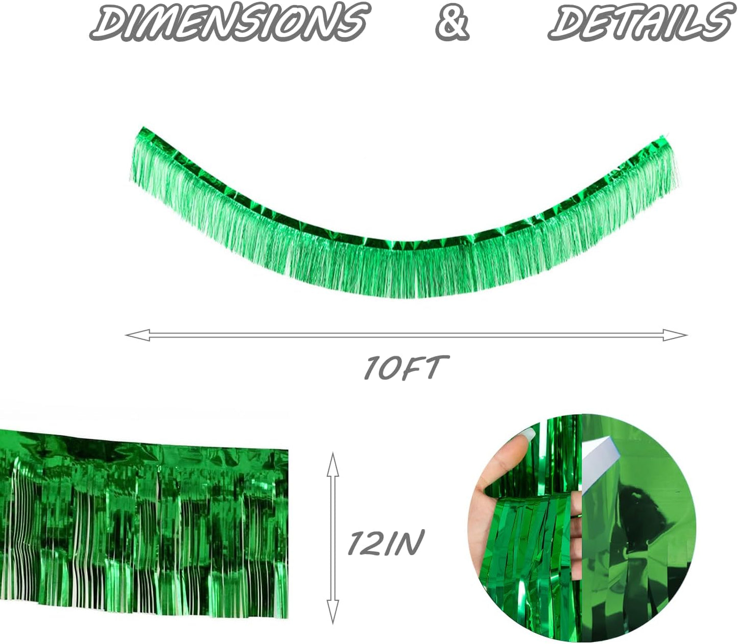 Green Foil Fringe Garland 10FT 6packs, Metallic Foil Tinsel Fringe Banners for Parade Float Decorations Wedding, Birthday Party Graduation (six Green)