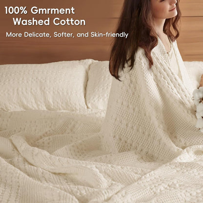 PHF 100% Cotton Waffle Blanket Oversized King 120"x120", Lightweight Breathable Extra Large 10'x10' Summer Blankets for Bed, Giant Big Luxury Aesthetic Woven Bedding for Home Decor, Undyed
