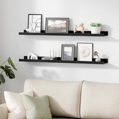 upsimples Floating Shelves for Wall, Wall Shelves for Decor Storage Set of 6, Wall Mounted Wood Shelf for Bedroom, Living Room, Bathroom, Kitchen, 35.5 inch Long Picture Ledge Shelf, Black