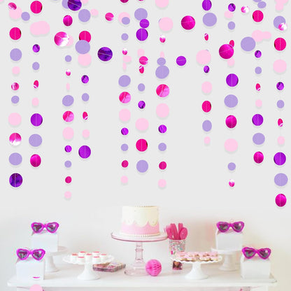 Pink and Purple Party Decorations Circle Dots Garland Hot Pink Lavender Hanging Polka Dot Streamer for Girls Birthday Baby Shower Bridal Shower Wedding Bachelorette Anniversary Party Supplies