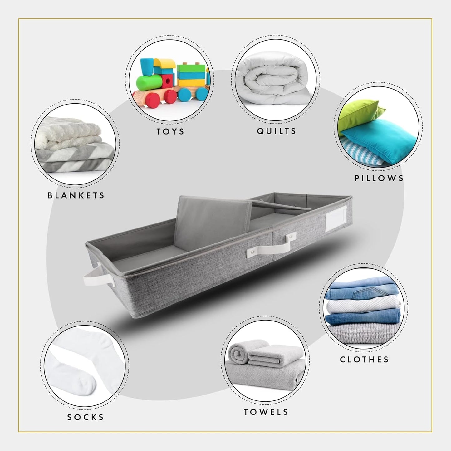 HOMELUX THEORY 2pc Low Profile Under Bed Storage Containers, Thin Under Couch Storage Organizer with Bins & Lids, Underbed Storage Box Ideal for Seasonal Clothes, Blankets, Fabric & Shoes (LightGray)