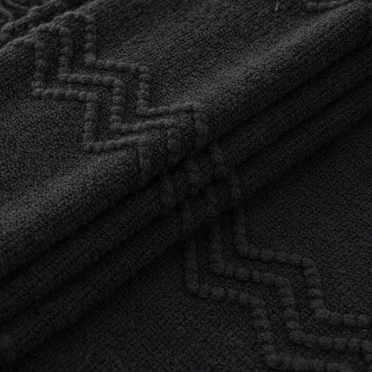 MIULEE Black Knitted Throw Blanket for Couch Textured Knit Blanket with Tassels Cozy Woven Boho Bed Blanket for Sofa Bed Chair Acrylic Wave Pattern 50"x60"