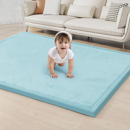 ACOMOPACK Baby Play Mat for Floor 1.3" Thick Memory Foam Play Mat 79"×118" Tummy Time Crawling with Non-Slip Bottom for Living Room,Nursery,Soft Velvet Playpen Mats for Kids,Infants（Light Blue）