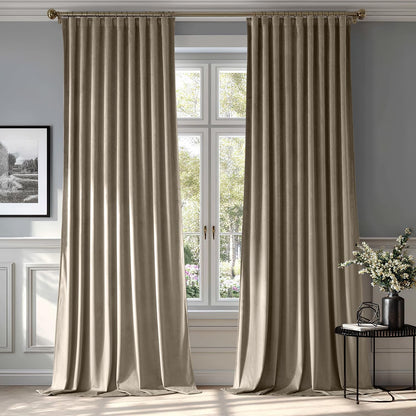 MIULEE Taupe Velvet Curtains 90 inches 2 Panels - Luxury Room Darkening Window Drapes for Bedroom Living Room Thermal Insulated Super Soft Blackout, Back Tab Rod Pocket Pinch Pleated, W52 x L90