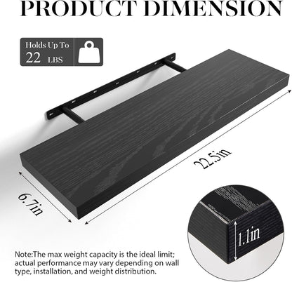 BAYKA Floating Shelves for Wall, 22.5 inches Wall Mounted Rustic Wood Shelves for Bathroom, Bedroom, Living Room, Floating Shelves for Books/Storage/Decor (Black,Set of 3)