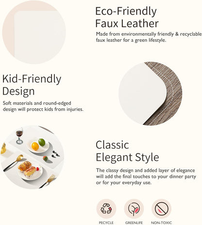 Maxpearl Faux Leather Placemats Set of 6 - Waterproof - Wipe Clean - Heat Resistant - Anti Slip Dining Table Place Mats, Suitable for Indoor & Outdoor Use, 17’’x12’’, Ivory White