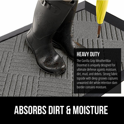 GORILLA GRIP 100% Waterproof All-Season WeatherMax Doormat US Designed Natural Rubber, Stain and Fade Resistant, Low Profile Indoor Outdoor Door Mats, Easy Clean Patio Mat, 17x29, Steel Diamond