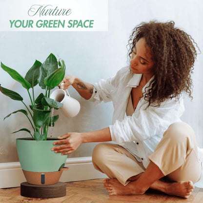 montresor 2 Pack 10 inch Plant Pots, PP Plastic Self Watering Planter with Drainage and Tray for Indoor Outdoor Plants, Water Level Window & Reservoir Flower Pots Decorative Planter (Green)