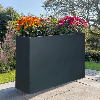 SUNNYPARK Large Metal Planter Box 32”x 12”x 24”, Rectangular Modern Grey Metal Planter Box Heavy Duty with Drainage Holes for Outdoor Garden Patio