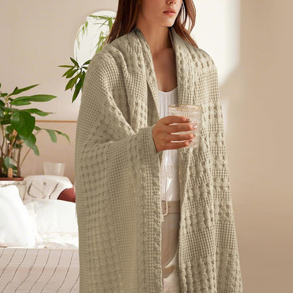 PHF 100% Cotton Waffle Weave Throw Blanket, Soft Lightweight Breathable Cozy Summer Throws for Couch Bed Sofa, Luxury Aesthetic Woven Blanket for Home Decor & Office, 50"x60", Khaki