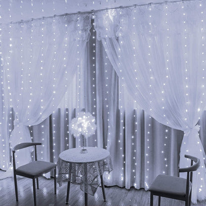 FUNPENY Window Curtain String Lights, 300 LED 8 Lighting Modes Fairy Lights USB Powered, Waterproof Lights for Christmas Bedroom Party Wedding Home Garden Wall Decorations (White)