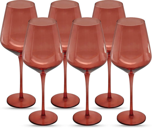 Saludi Original Dark Rose Wine Glasses, 16.5oz (Set of 6) Stemmed Single Color Red Barbie Glass