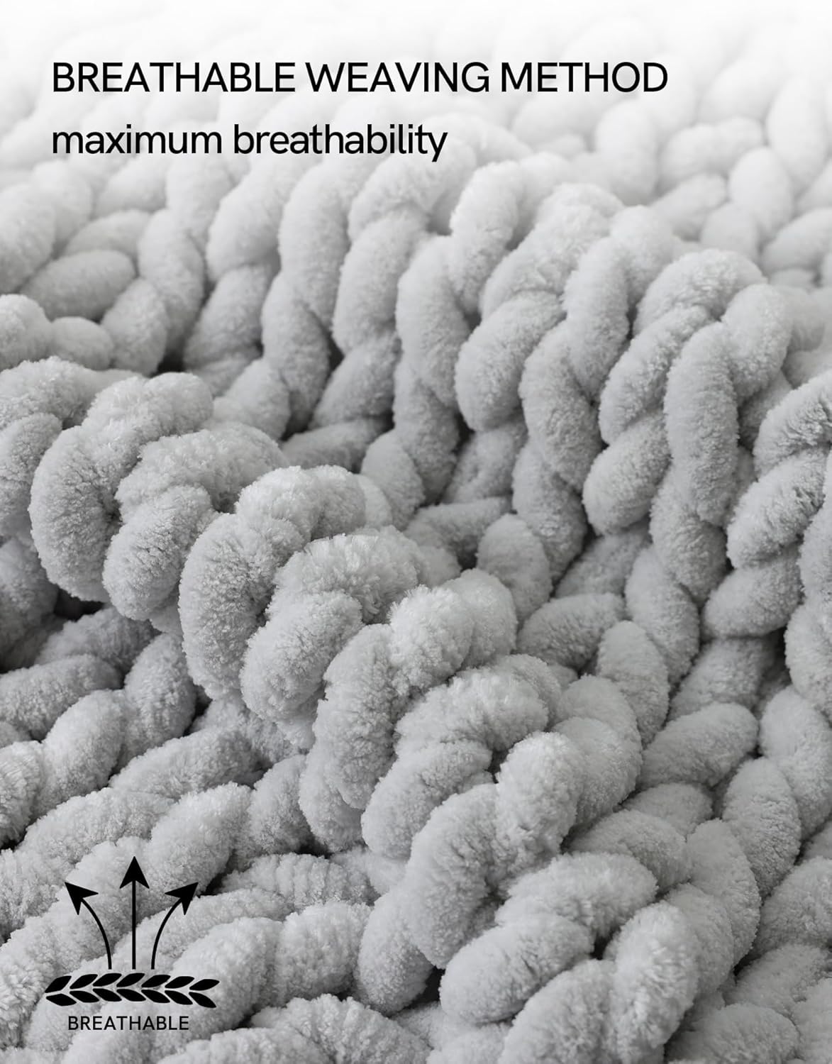 YnM Chunky Throw Blanket, Hand Knitted with Chenille Yarn, Skin Friendly, Ventilated and Breathable, Machine Washable, Home Décor Piece for Couch, Sofa and Bed (Glacier Grey, 50x60 Inch)