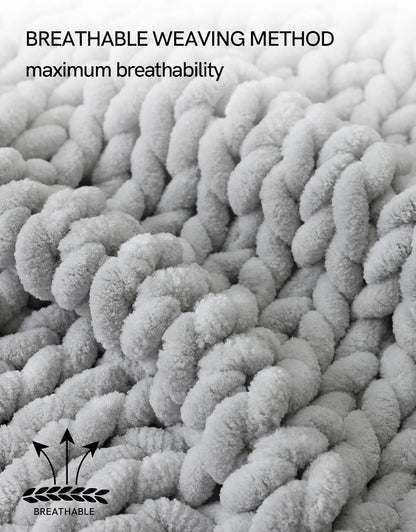 YnM Chunky Throw Blanket, Hand Knitted with Chenille Yarn, Skin Friendly, Ventilated and Breathable, Machine Washable, Home Décor Piece for Couch, Sofa and Bed (Glacier Grey, 60x80 Inch)