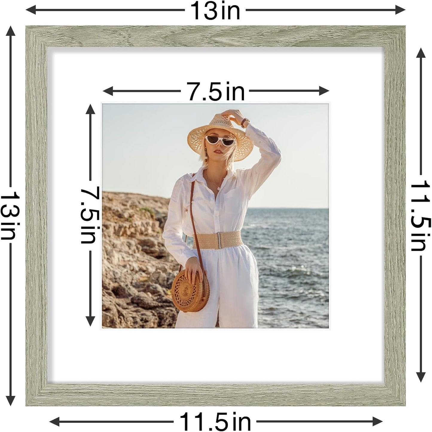 Vittanly 12x12 Picture Frames Set of 9, Shatter Resistant Plexiglass, Display 8x8 Pictures with Mat or 12x12 without Mat, Photo Frames for Wall Mount, Engineered Wood, Driftwood