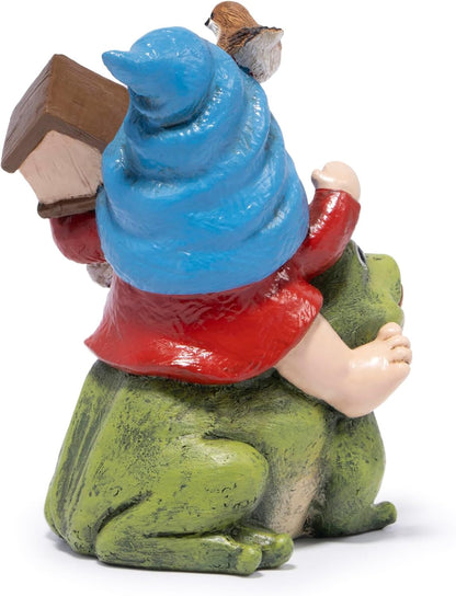 Hodao Spring Garden Gnome Decoration Flower Animal Ornaments Decor Gifts Spring Gnomes for Garden Decorations Summer Elf Figurine Gifts for Mom Outdoor Decor (Blue)