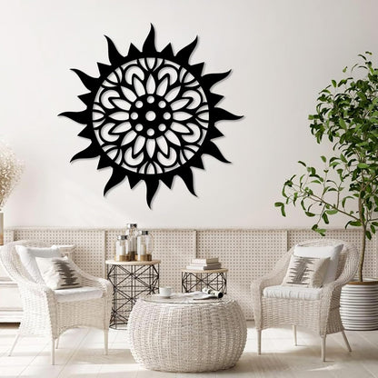 Sunburst Metal Wall Decor, Unique Sun Flower Design, Outdoor & Indoor Wall Art for Living Room, Bedroom, or Patio, Home Decor (Silver, 28"x28"|70x70cm)