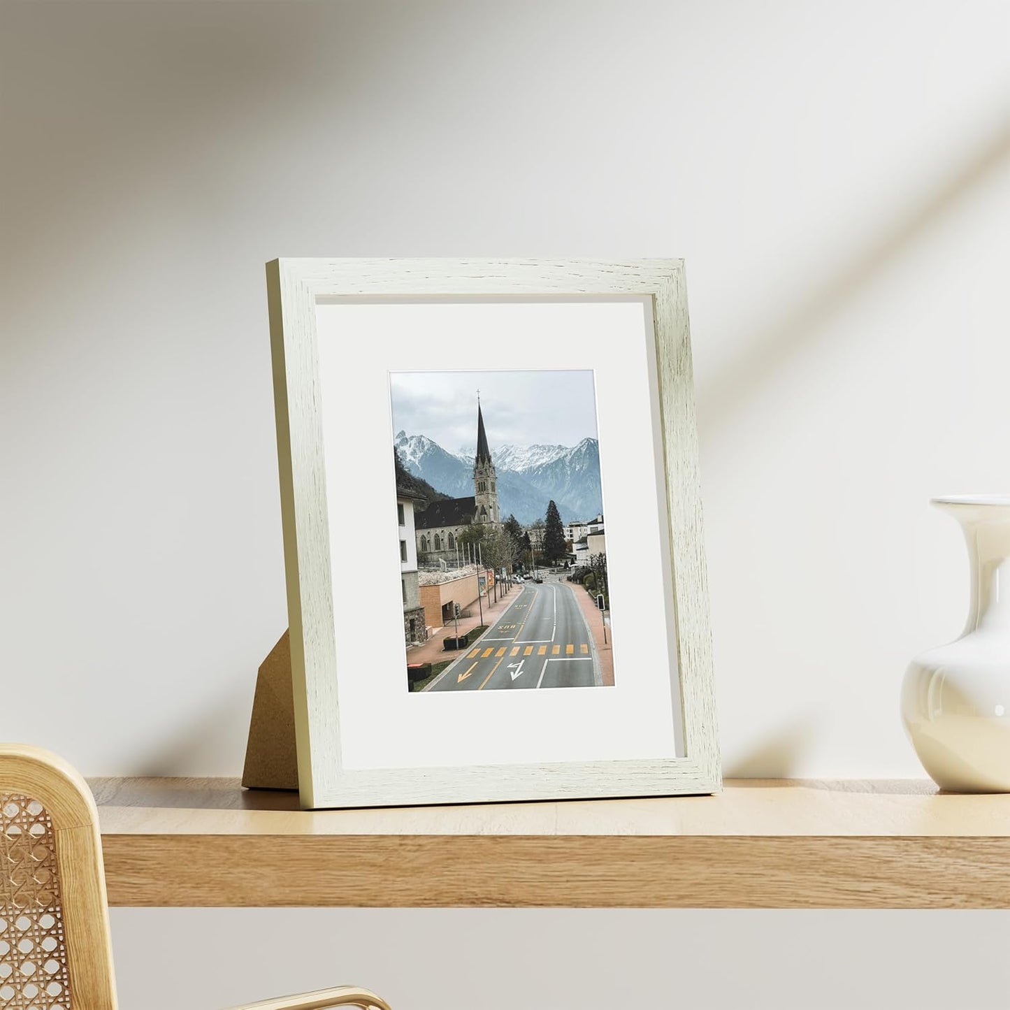 Vittanly 8x10 Picture Frames Set of 9, Shatter Resistant Plexiglass, Display 5x7 Pictures with Mat or 8x10 without Mat, Photo Frames for Wall or Tabletop, Engineered Wood, Whitemist