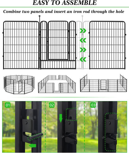 Decorative Black Metal Fencing Garden Fence with Gate, 50ft(L) 40in(H) 22 Fence Panels No Dig Fence Rustproof Animal Barrier Fence Temporary Dog Panels Fencing Outdoor