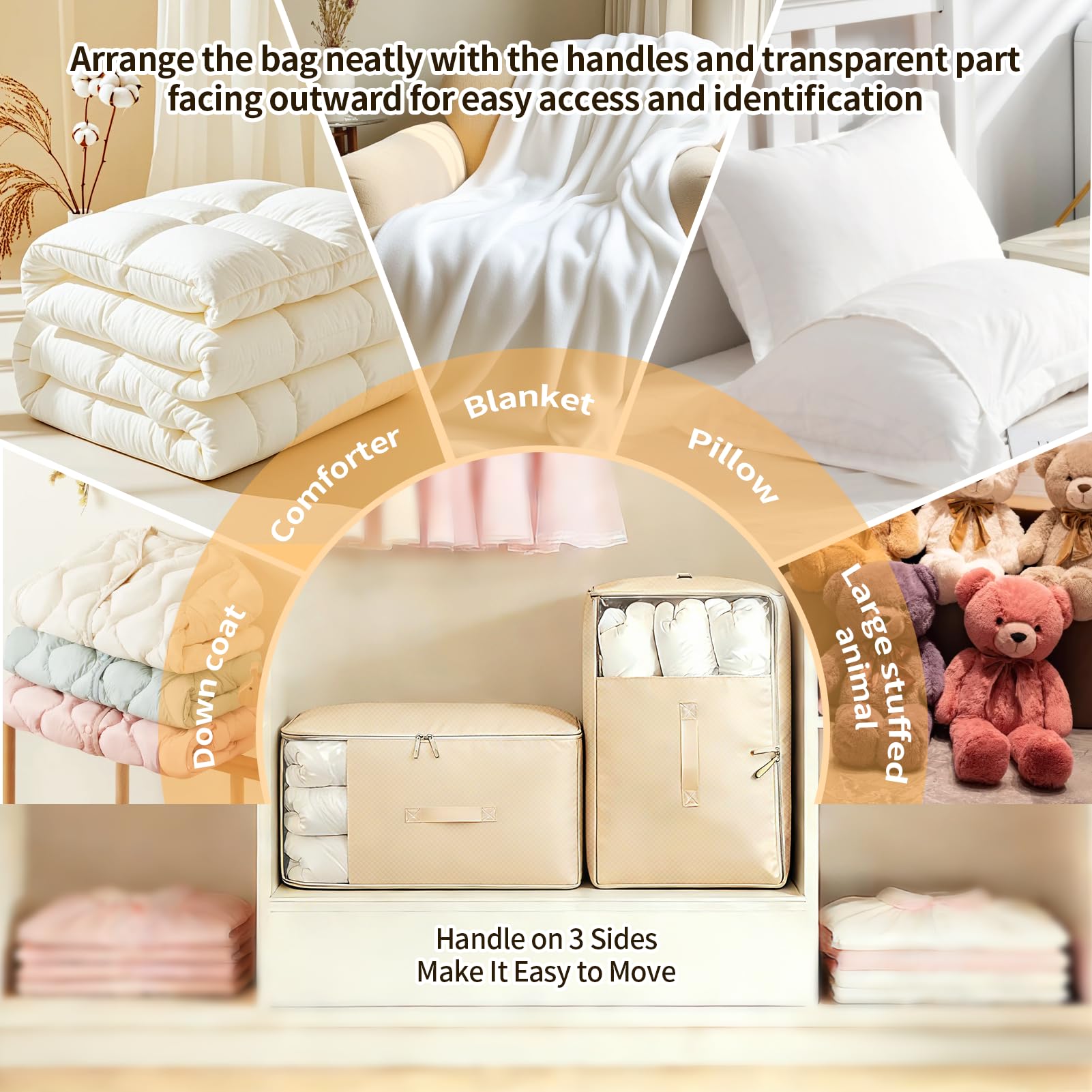 2 Pack Space Saving Comforter Storage Bag with Handle, 3-Layer Compression Blanket Storage Bags