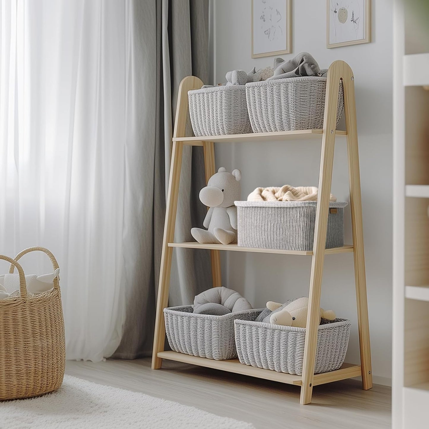 La Jolie Maison Blended Fabric Storage Baskets Set of 2, Rectangle Knitted Baskets for Organizing, Boho Decorative Baskets, Durable Finish, Grey