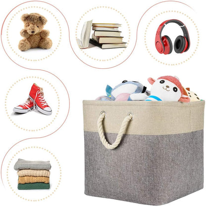 i BKGOO 3Pack Large Foldable Storage Bins，Collapsible Sturdy Cationic Fabric Organizing Storage Basket Cube with Cotton Handles for Home Office Shelf Clothes Toys Khaki-Grey 13×13×13 inch
