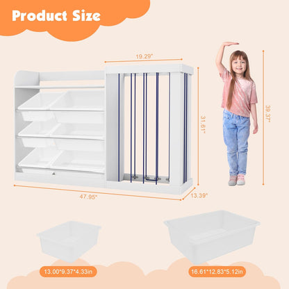 Kids Toy Storage Organizer with 3 Removable Plastic Bins Toddler Montessori Bookshelf with Stuffed Animal Net Holder Baby Bookcase Plush Organizer for Playroom, Bedroom,Kids Room,Classroom,Nursery