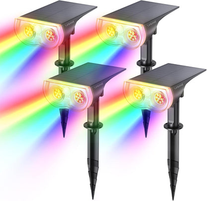 Linkind Solar Lights Outdoor Waterproof IP67, StarRay RGB Solar Spot Lights Outdoor, Color Changing Outdoor Solar Lights for Yard, Garden, Pathway, Decorations (Multicolor, 4 Pack)