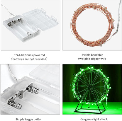 Mini St. Patrick's Day Fairy Lights Battery Operate, 4 Pack Copper Wire 3*AAA Battery Powered Led Starry Fairy String Lights for Bedroom, Christmas, Party, Wedding, Decoration(5m/16ft Green)