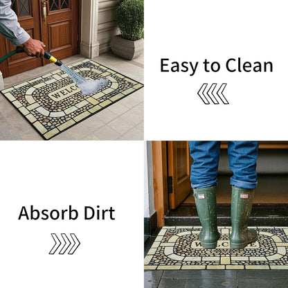 Door Mat Welcome Mat, Heavy Duty Door Mat 23.6 x 35.4 Inch Front Door Mat Rug Doormat for Outdoor Entrance Home Non-Slip Rubber Rug for Front Door, Outside, Entryway, Patio (Yellow Welcome)