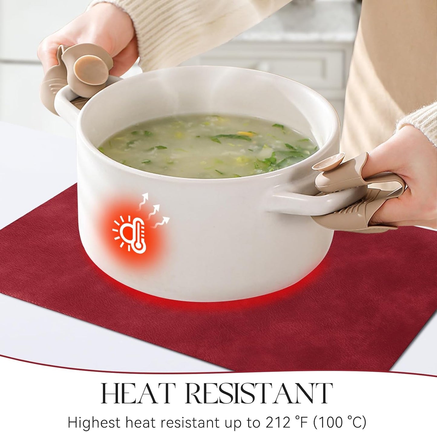 MOSAYT Vinyl Placemats Set of 12-12 X 17 Inch - Faux Leather 100% Waterproof Oil-Proof Wipeable PU Place Mats, Heat Resistant Reversible Table Mats for Kitchen, Dining, Outdoor (Red)