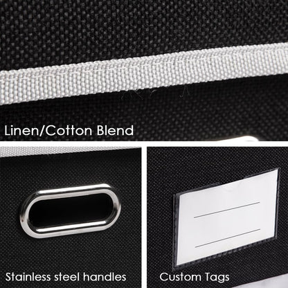 PRANDOM Large Foldable Storage Boxes with Lids [3-Pack] Fabric Collapsible Storage Bins Organizer Containers Baskets Cube with Cover for Home Bedroom Closet Office Nursery Black(17.7x11.8x11.8)