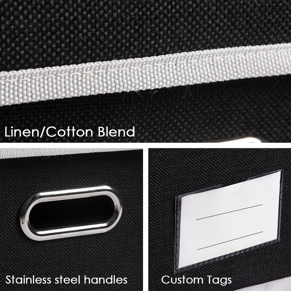 PRANDOM Large Foldable Storage Box with Lid [1-Pack] Fabric Collapsible Storage Bin Organizer Container Basket Cube with Cover for Home Bedroom Closet Office Nursery Black (17.7x11.8x11.8)