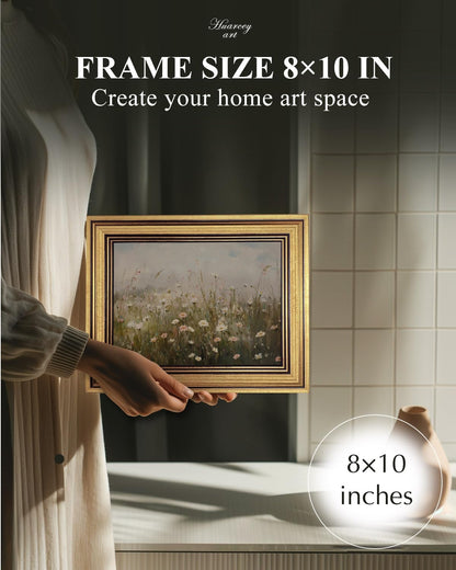 HUARCEY Gold Framed Vintage Wall Art for Living Room Wildflower Field Landscape Decor Aesthetic Mother Day Gift for Mom Oil Painting Flower Wall Print Floral Pictures Canvas Artwork Shelf Decor 8x10in