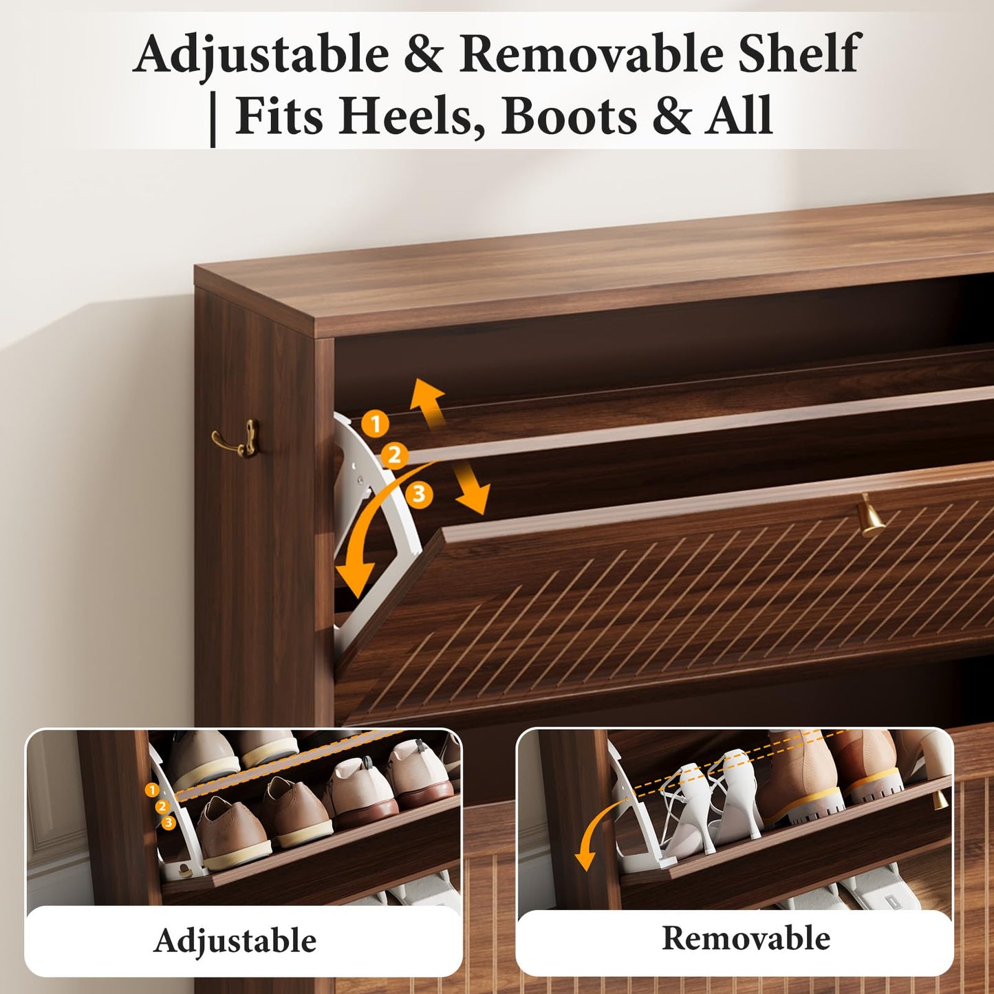 Nicetree Arch-Chic Shoe Cabinet for Entryway, Modern Mid-Century Shoe Storage Cabinet with Fluted