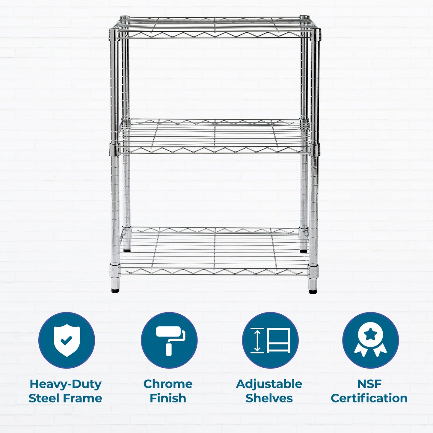 Honey-Can-Do 3-Tier Heavy Duty Adjustable Shelving Unit, 250-lb Per Shelf Metal Storage Rack, Wire