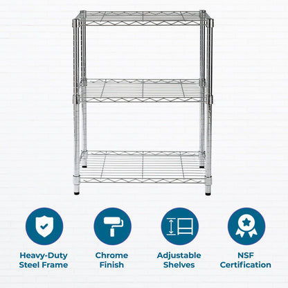 Honey-Can-Do 3-Tier Heavy Duty Adjustable Shelving Unit, 250-lb Per Shelf Metal Storage Rack, Wire
