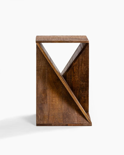 Modern Hand Made One-of-a-Kind Carved Mango Wood End Table, Farmhouse Side Table,Farmhouse End Table,Living Room,Bedroom, Accent Table, Contemporary Architectural Designed Natural