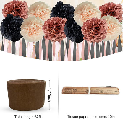 Black Pink Party Streamers Decorative Paper Pompoms for Sweet Cool Party Background, Birthday, Bachelor Party, Baby Shower, Ceiling Wall Hanging