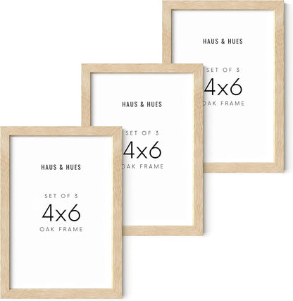 HAUS & HUES Solid Oak Wall or Tabletop Frame Set - Beige Gallery Frame With 4x6 Frames